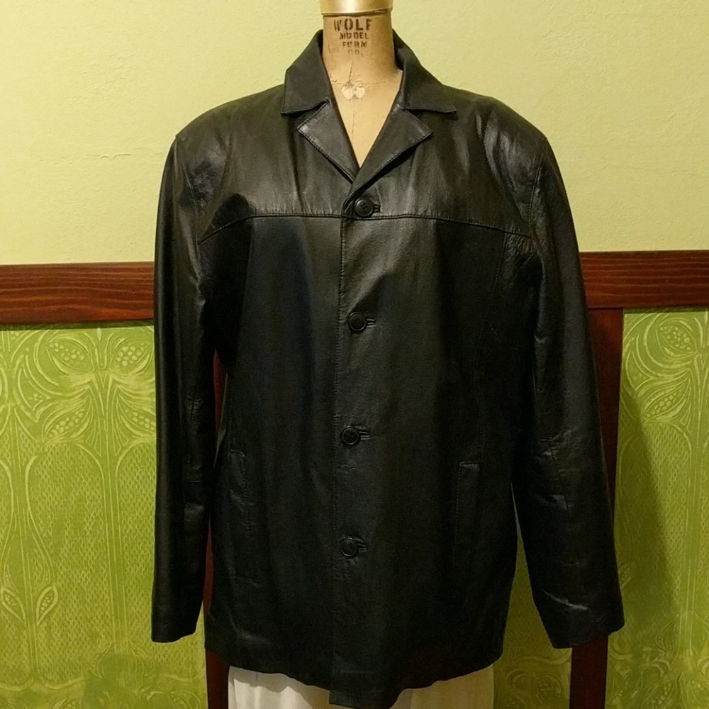Men's black leather jacket